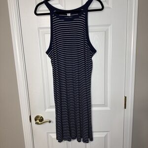 Old Navy Navy Blue White Striped Tank Dress - Size XL | Racerback Casual